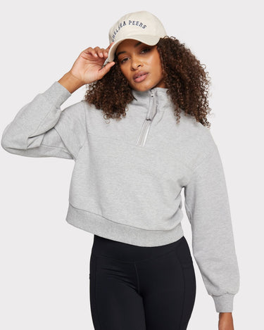 Organic Cotton Quarter-Zip Cropped Sweatshirt - Grey